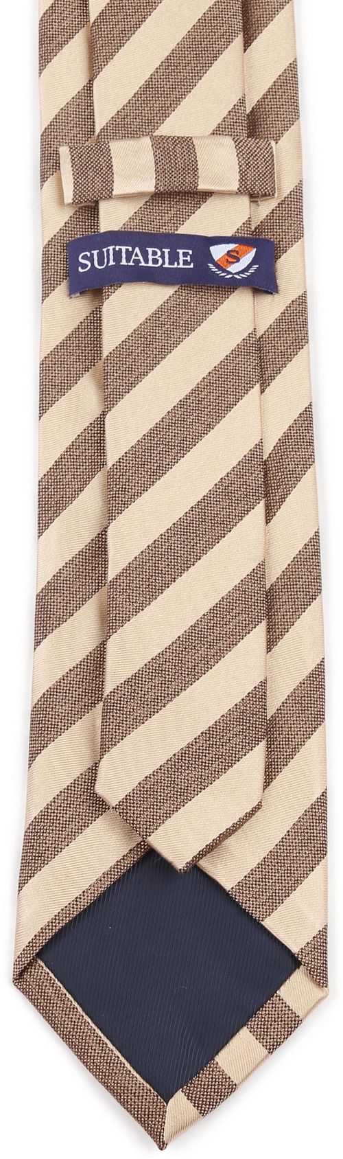 Suitable Corbata de Seda a Rayas Beige Product / Achterkant