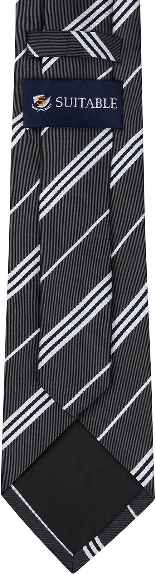 Suitable Stropdas Zijde Streep Anthraciet Product / Achterkant