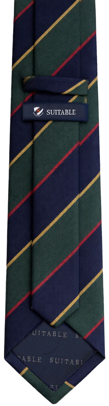 Suitable Cravate Soie Bleu Foncé Triple Stripe Product / Achterkant