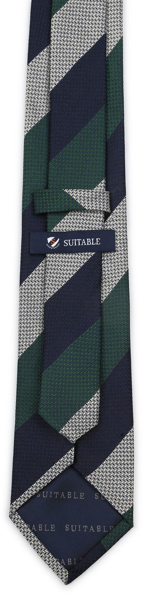 Suitable Cravatta in seta a righe larghe navy verde Product / Achterkant