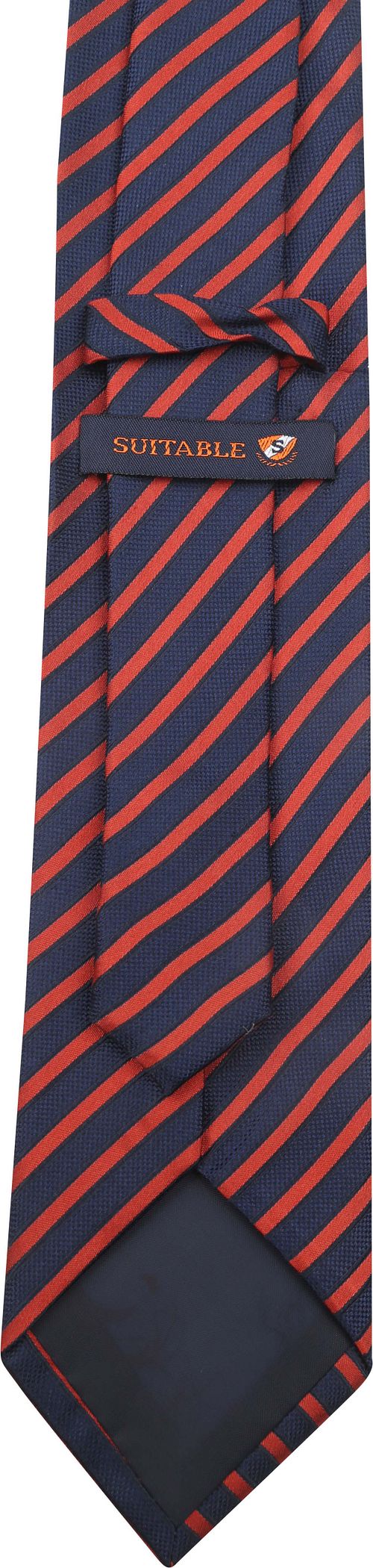 Stropdas Zijde Navy Rood Streep F82-1 Product / Achterkant