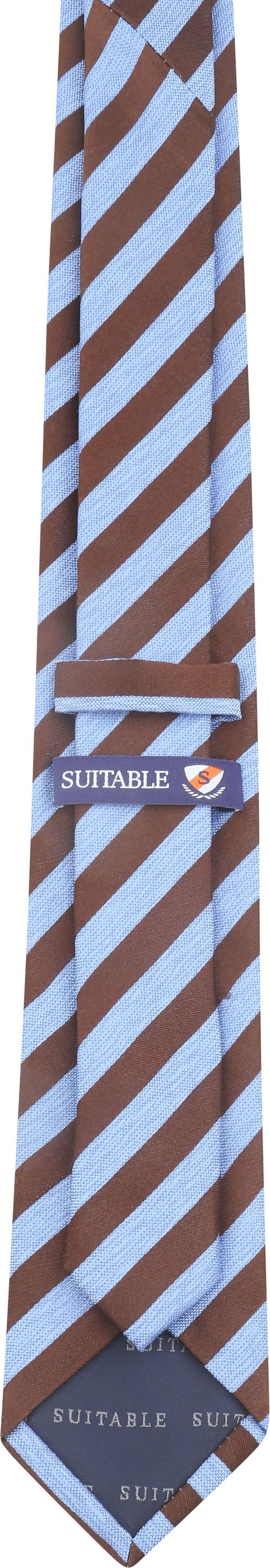 Suitable Cravate Soie Bleu Marron Rayé Product / Achterkant