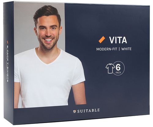 Suitable Vita T-Shirt de cuello de pico blanco (pack de 6) Verpakking