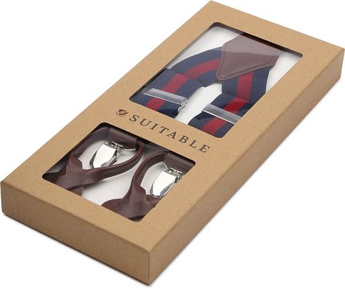 Suitable Luxe Suspenders Navy Stripe Red Verpakking
