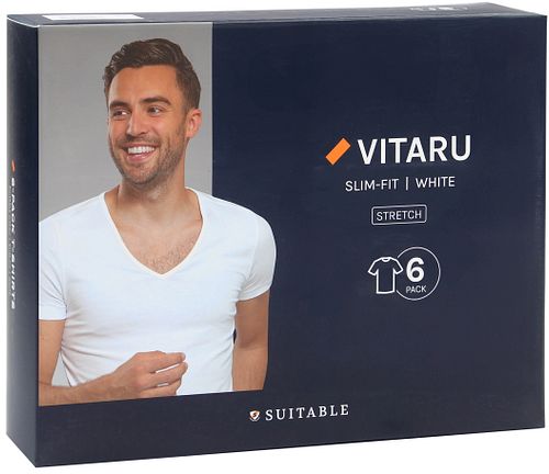 Suitable Vitaru T-shirt Djup V-hals Vit 6-pack Verpakking