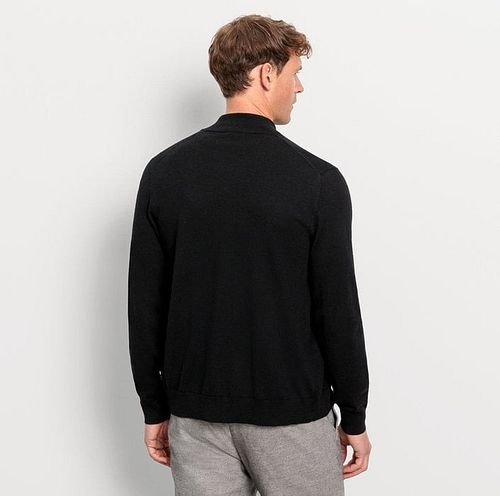 Sweter OLYMP z krótkim zamkiem z wełny, czarny Model / Achterkant