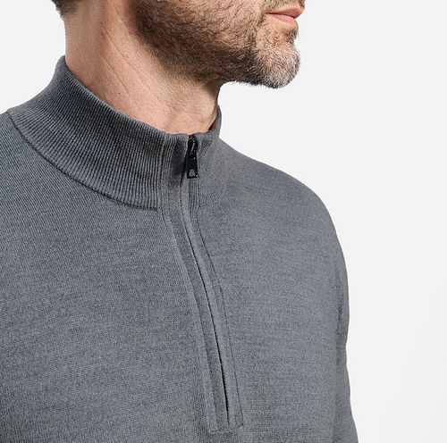 Sweter OLYMP z krótkim zamkiem z wełny, szary Model / Detail