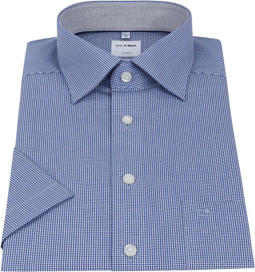 OLYMP Hemd Luxor Korte Mouw Ruit Royal Blauw Product / Detail