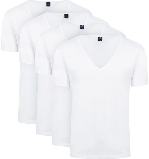 Suitable T-Shirt blanco con cuello pico profundo Vitaru Stretch (pack de 4) Product