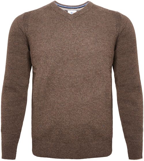 Sweter R2 z dekoltem w serek z wełny merynosów w kolorze taupe Product