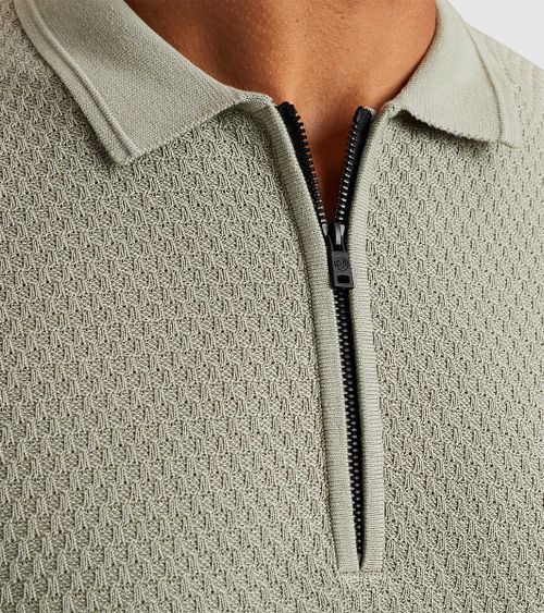 Cast Iron Långärmad Half Zip Polotröja i Ljusgrön Struktur Model / Detail