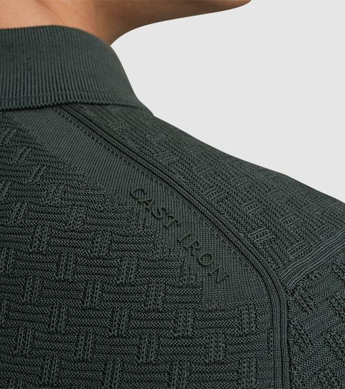 Cast Iron Long Sleeve Half Zip Poloshirt Struktur Grün Model / Detail