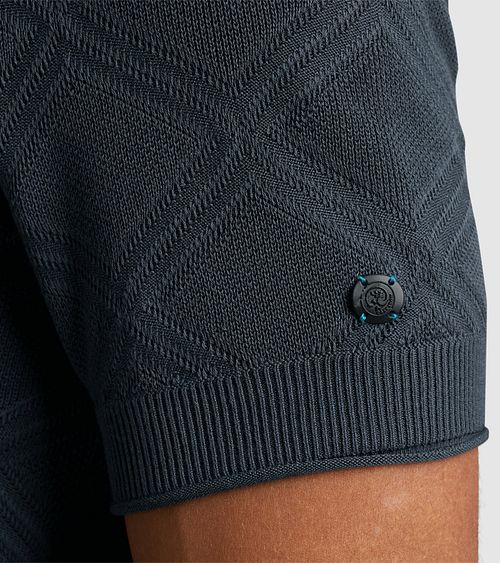 Cast Iron Stickat Halv Zip Polotröja Struktur Blå Model / Detail