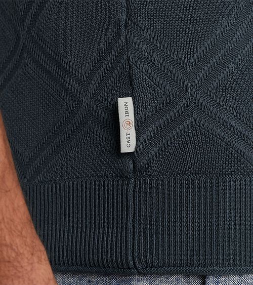 Cast Iron Stickat Halv Zip Polotröja Struktur Blå Model / Detail