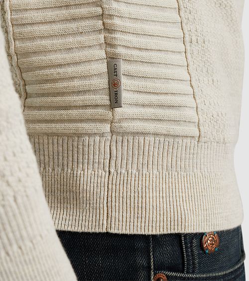 Cast Iron Strikket Halv Zip Trøje Ecru Model / Detail