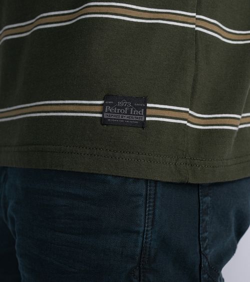 Petrol T-shirt Rugby Stribet Mørkegrøn Model / Detail
