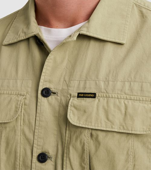 PME Legend Short Sleeve Chemise Bedford Vert Model / Detail