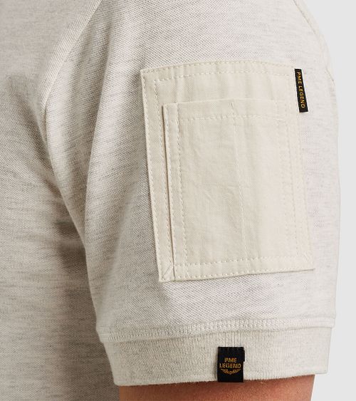 PME Legend Half-Zip Poloshirt Piqué Ecru Model / Detail