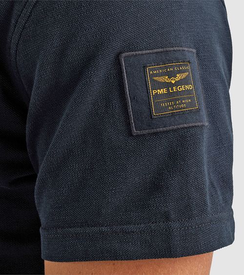 PME Legend Kortermet Skjorte i Jersey Piqu&eacute; Marineblå Model / Detail