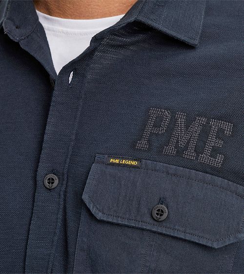 PME Legend Short Sleeve Overhemd Jersey Piqué Navy Model / Detail