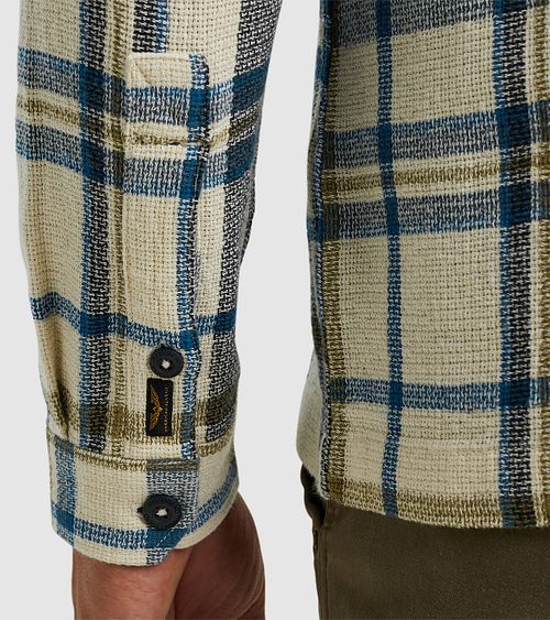 PME Legend Overshirt Rutig Ecru Model / Detail