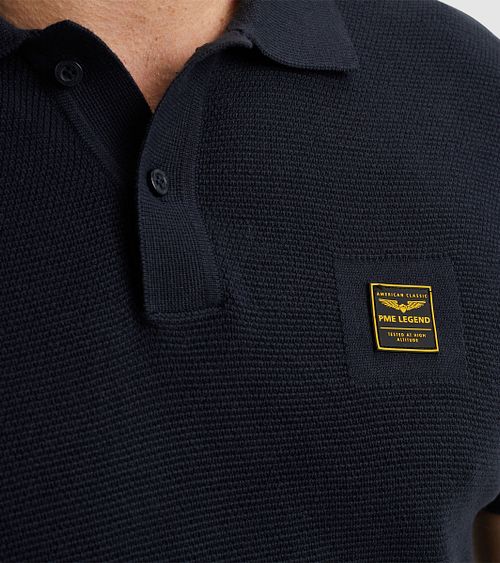 PME Legend Stickad Polo Mörkblå Model / Detail