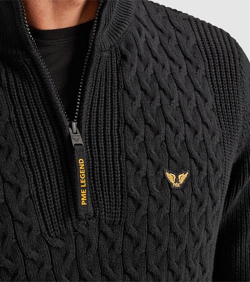 PME Legend Pull Knitted Half Zip Cable Noir Model / Detail
