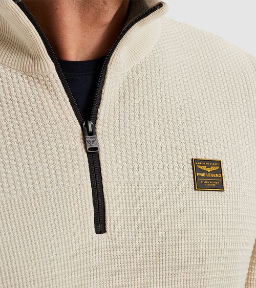 PME Legend Pull Half Zip Mouliné Ecru Model / Detail