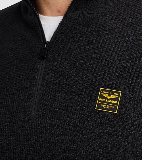 PME Legend Pull Half Zip Mouliné Noir Model / Detail