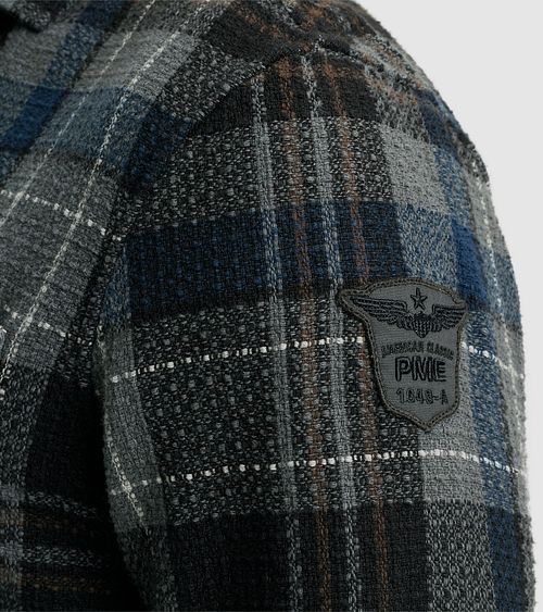 PME Legend Surchemise Dobby A Carreaux Noir Gris Model / Detail