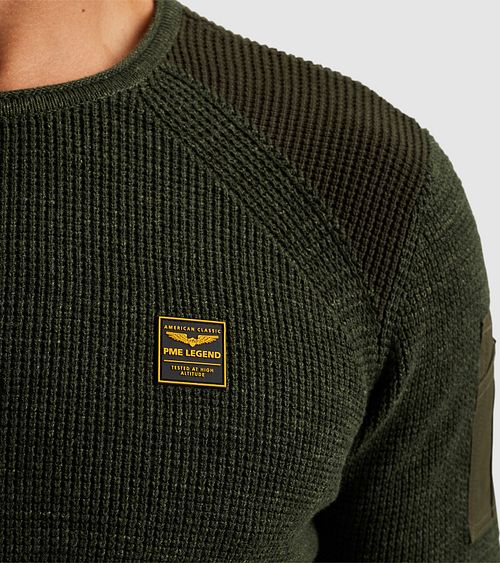 PME Legend Sweater Rib Melange Mørkegrøn Model / Detail