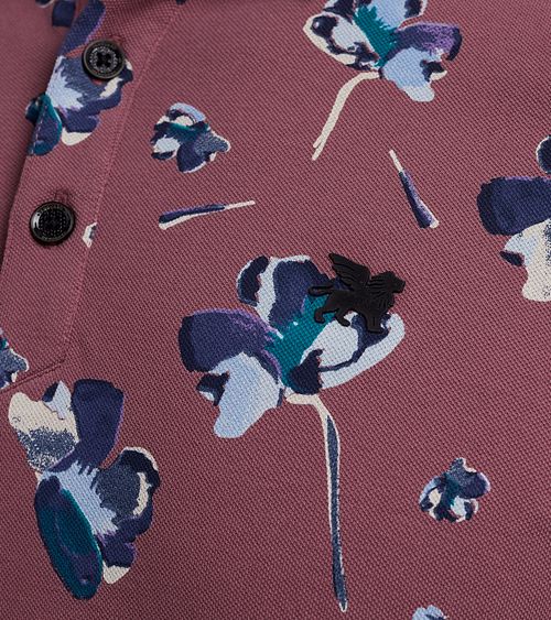 Polo Vanguard in piqué con fiori rosa scuro Model / Detail