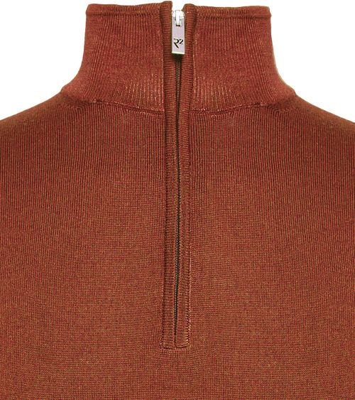 Sweter R2 Half Zip z wełny merynosów w kolorze brique Product / Detail