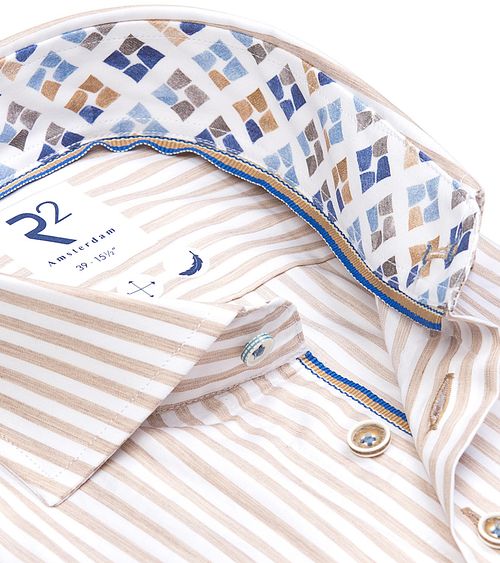 R2 Overhemd Strepen Beige Product / Detail