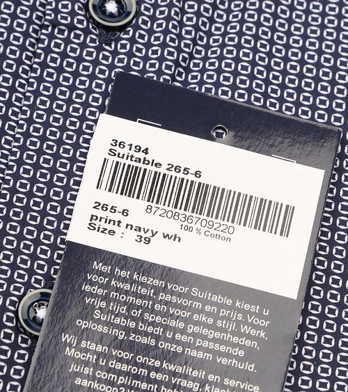 Suitable Overhemd Twill Print Navy Product / Detail