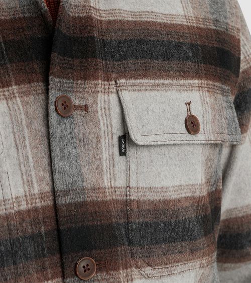 Vanguard Overshirt de mezcla de lana cepillada a cuadros en gris Model / Detail