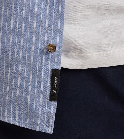 Vanguard Hemd Linnen Strepen Blauw Model / Detail