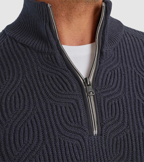 Maglione Vanguard half zip in misto lana strutturato navy Model / Detail