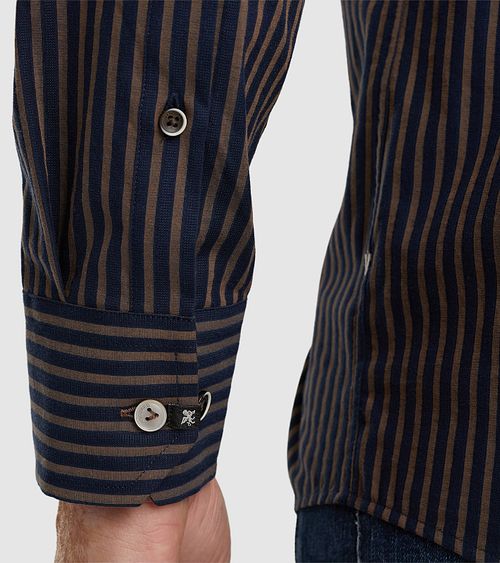 Vanguard Overhemd Strepen Navy Bruin Model / Detail
