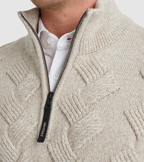 Sweter Vanguard z półzamkiem, strukturalny, z mieszanki wełny, ecru Model / Detail