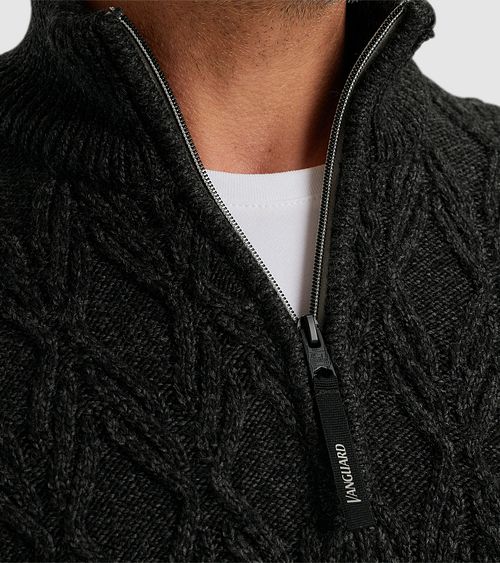 Vanguard sweter z półgolfem na zamek, gruby splot, czarny Model / Detail