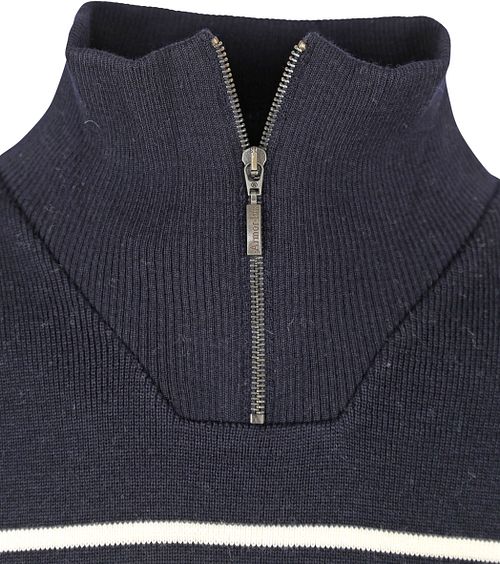 Armor-Lux sweter typu camionneur z półzamkiem, wełna w paski, granatowy Product / Detail