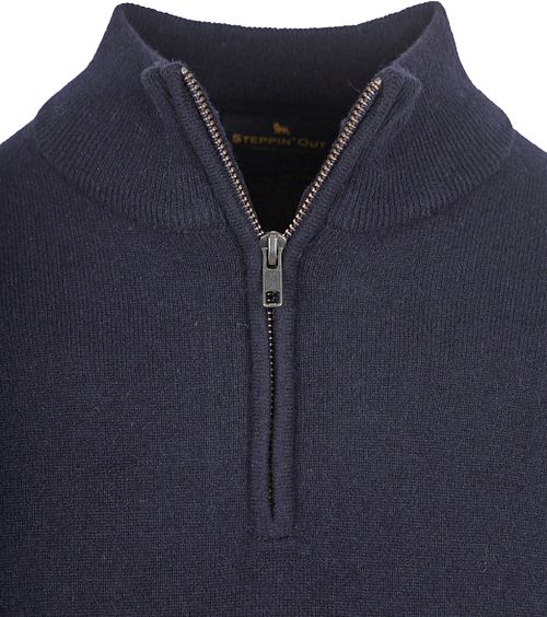 Jersey Half Zip de lana merina Steppin' Out en azul marino Product / Detail