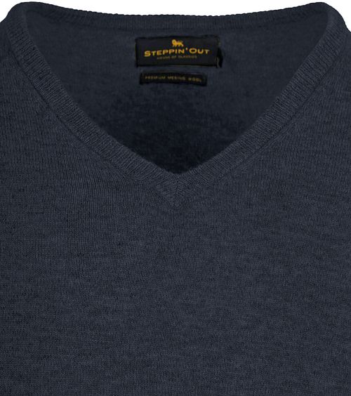 Steppin' Out jersey de merino con cuello de pico en azul marino Product / Detail