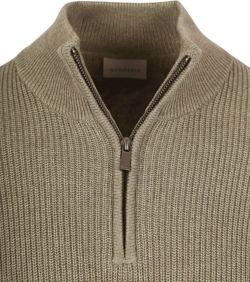 Suitable Half Zip Trui Wol Blend Taupe Product / Detail