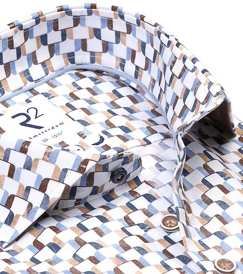 R2 Poplin Skjorta med Extra Långa ärmar i Carsäte-tryck, Multifärgad Product / Detail