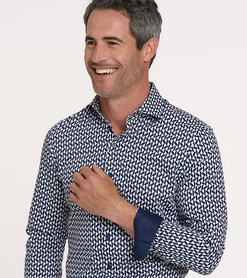 R2 Hemd Print Navy Model / Voorkant