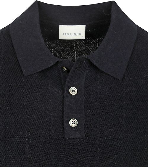 Profuomo Poloshirt Linen Blend Herringbone Navy Product / Detail