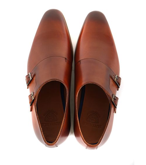 Suitable CognacLeder Schuh Doppel Strap Product