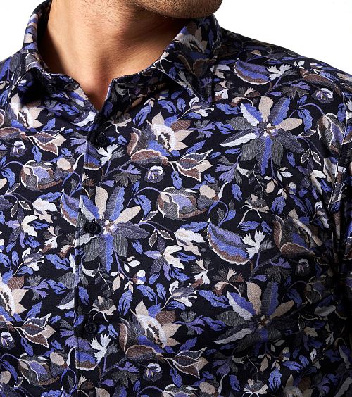 Desoto Chemise Kent Fleurs Marine Model / Detail